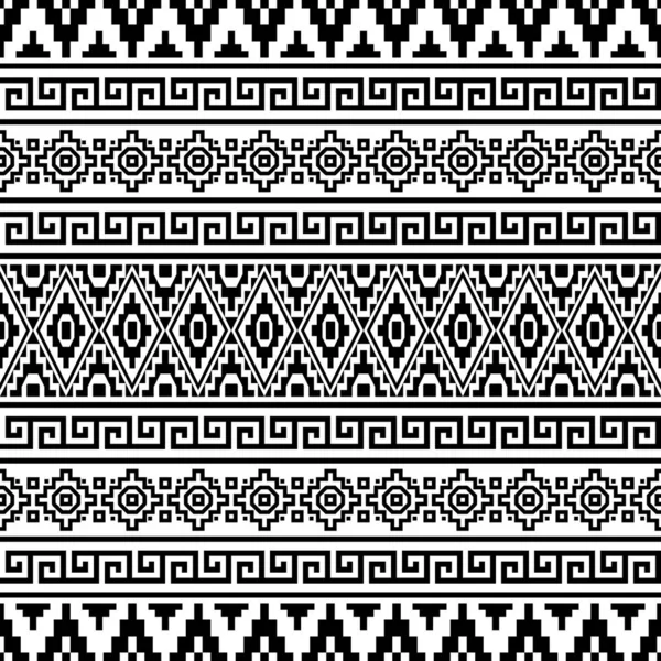 Modèle ethnique sans couture Illustration vecteur avec un design tribal en couleur noire et blanche — Image vectorielle