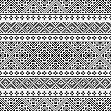 Siyah ve beyaz renklerde kusursuz etnik model vektörü