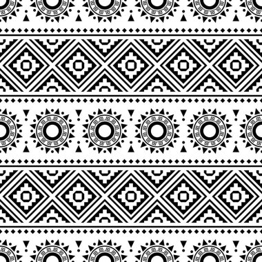 Siyah ve beyaz renklerde kusursuz etnik model vektörü