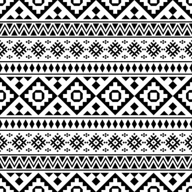Siyah ve beyaz renklerde kusursuz etnik model vektörü