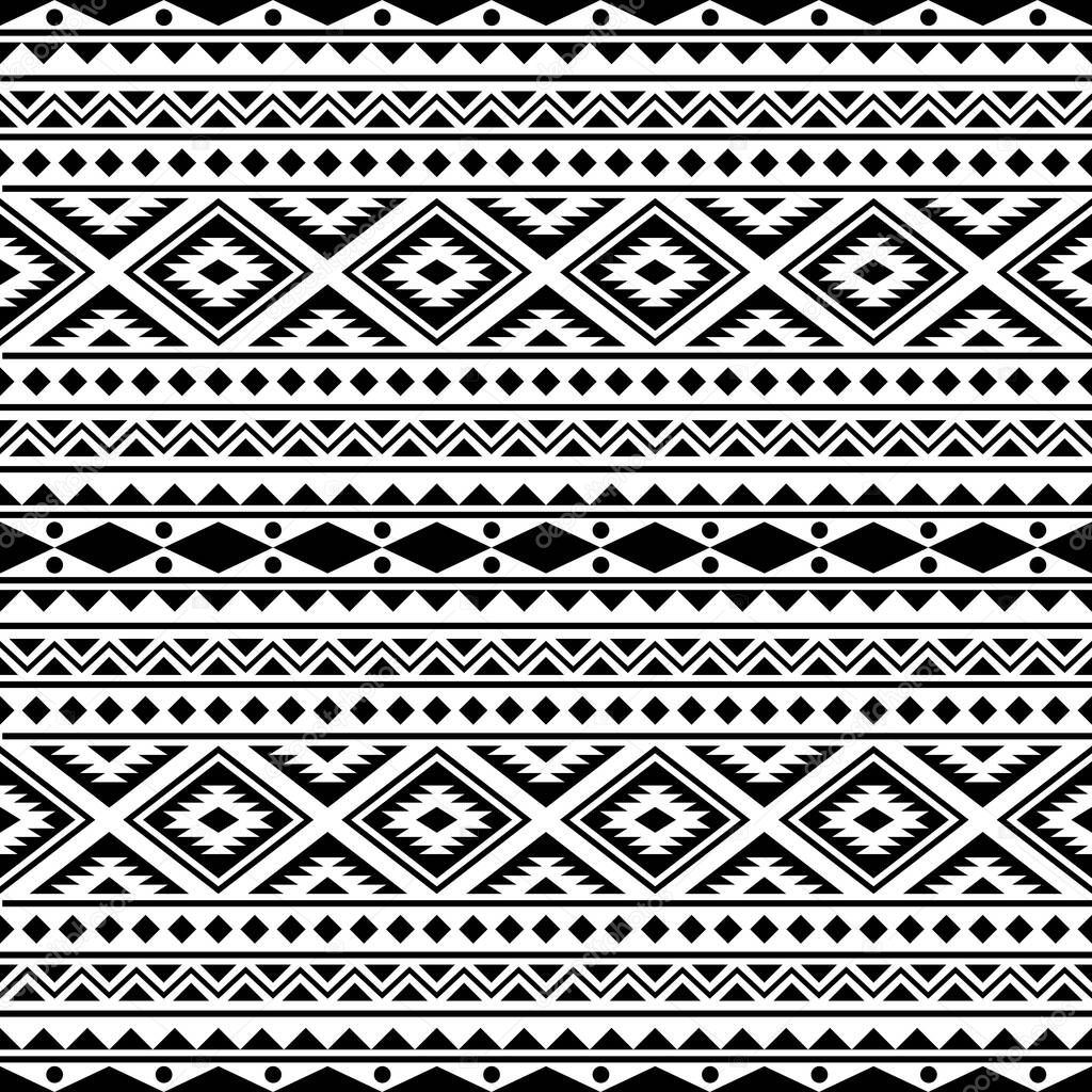 Aztec ethnic seamless pattern design in black and white color. Ethnic Illustration vector.