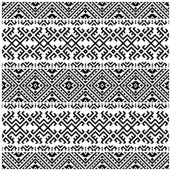 Ikat Aztec Ethnic Seamless Pattern Design Background Vector Black White — Stock Vector