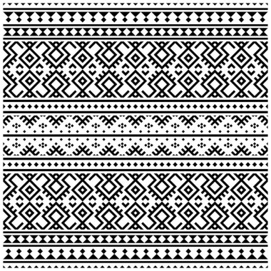 Etnik desensiz siyah beyaz renk, soyut geometrik arkaplan çizimi, kumaş tekstil deseni