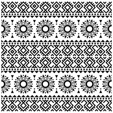 Aztek etnik, pürüzsüz desenli siyah beyaz desenli. Kabile Etnik Şablon Çizim Vektörü.