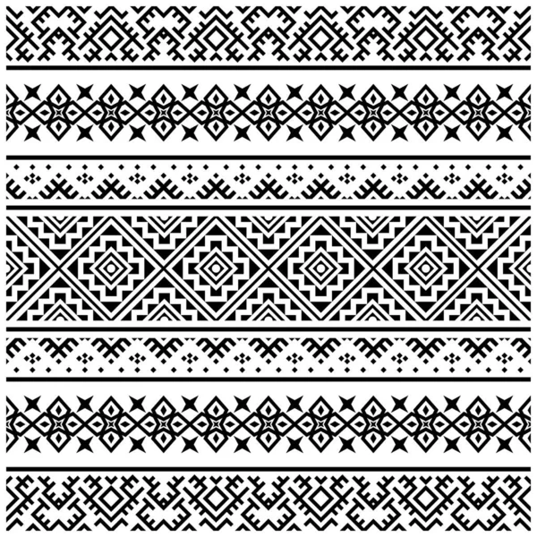 Aztekisches Nahtloses Muster Schwarzer Und Weißer Farbe Vektor Ethnischer Illustration — Stockvektor