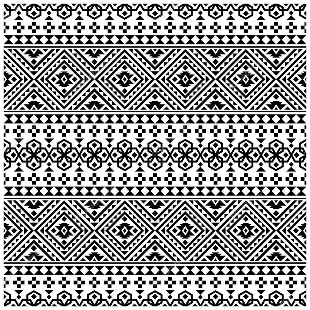 Ikat Aztec ethnic seamless pattern design in black and white color. Ethnic Illustration vector