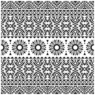 Tek renkli ya da siyah-beyaz etnik desenli. Aztek, bohem, bohem, Meksikalı, Perulu vs.