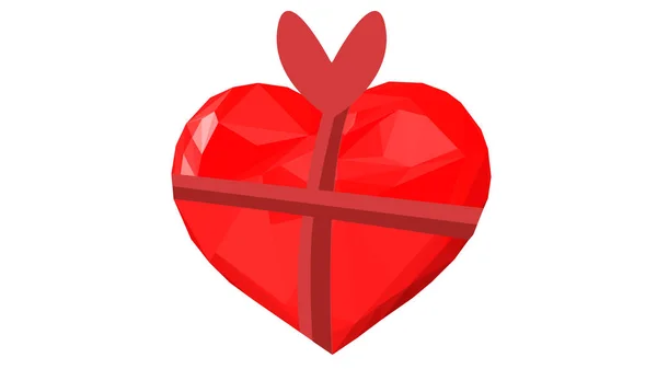 Piros szív csomagolt ajándékba coque, alacsony poly illusztráció — Stock Fotó