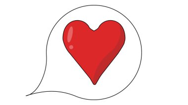Glowing heart symbol in through at speech bubble, clip art