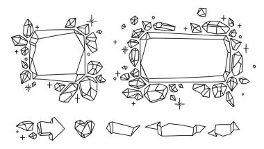 Bullet journal crystal doodles. Hand drawn frames with gemstones for notebook, diary. clipart