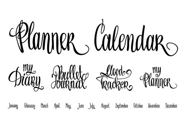 Planner, Calendar lettering set for diary and bullet journal vector illustration. Mood tracker lettering. — ストックベクタ