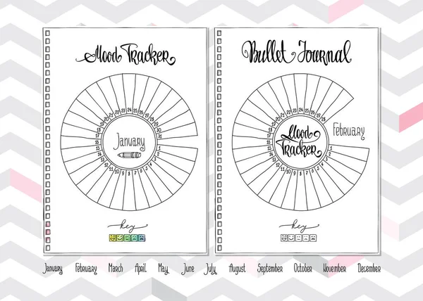 Mood tracker blank mit handgeschriebenen niedlichen Zahlen und Schriftzügen. Vorlage für das Bullet Journal. — Stockvektor