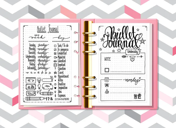 Bullet Journal Pages With Doodle Drawings And Week Layout Stock  Illustration - Download Image Now - iStock