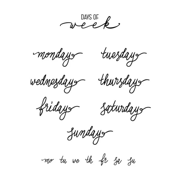 Vetor de Handwritten days of the week monday, tuesday, wednesday, thursday,  friday, saturday, sunday calligraphy.Lettering typography. do Stock