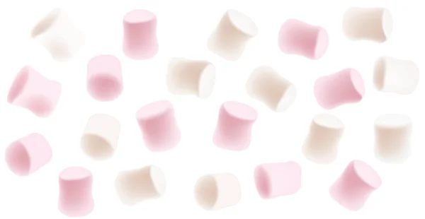 Conjunto de malvaviscos. Sabrosos malvaviscos blancos y rosados aislados sobre fondo blanco. Marshmallow fondo de caramelo . — Archivo Imágenes Vectoriales