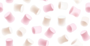 Şekerlemesiz dikişsiz doku. Beyaz arka planda izole edilmiş lezzetli beyaz ve pembe şekerlemeler. Şekerleme arkaplansız arkaplan.