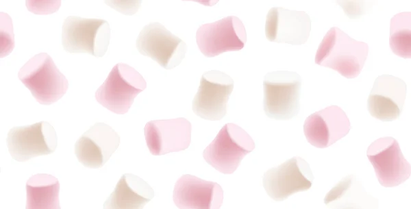 Marshmallow textura sem costura. Marshmallows brancos e rosa saborosos isolados em fundo branco. Marshmallow doce sem costura fundo . — Vetor de Stock