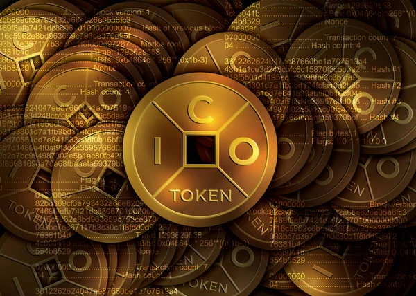 Pozadí symbolu Ico. Ico - počáteční nabídka mincí. Zlatý Ico žeton. Mince Lucky Feng Shui. — Stockový vektor