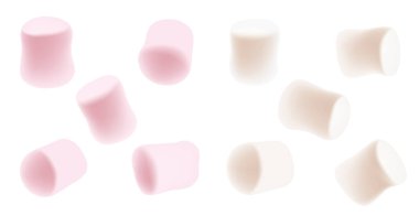 Marshmallow set. Tasty white and pink marshmallows isolated on white background. Marshmallow candy background. clipart