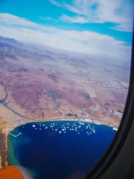 Vista Janela Avião Sharm Shaikh Conceito Viagem Transporte Aéreo Viajar — Fotografia de Stock