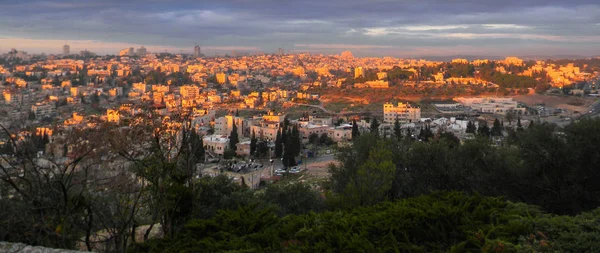 Jeruzalémské Panorama Úsvitu Holly Přistála Kristepane Křesťanství Poutníci — Stock fotografie