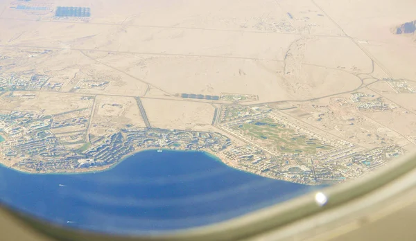 Vista Janela Avião Sharm Shaikh Conceito Viagem Transporte Aéreo Viajar — Fotografia de Stock