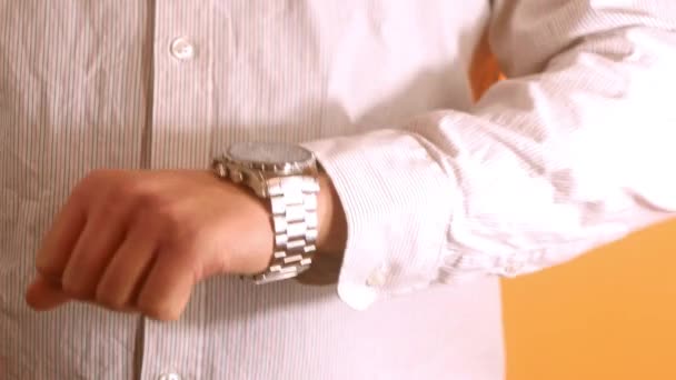 Close Man Shirt Look Watch Check Time Business Man Waiting — Stock Video