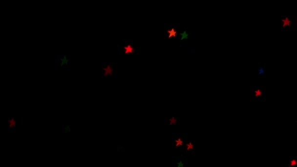 Coloridas Estrellas Neón Señalan Sobre Fondo Negro Patrón Estrella Iluminada — Vídeos de Stock