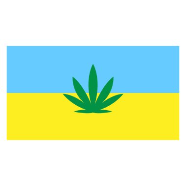 Ukrayna bayrağının arka planında kenevir yaprağı