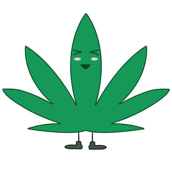 Ilustración plana kawaii icono cannabis — Vector de stock