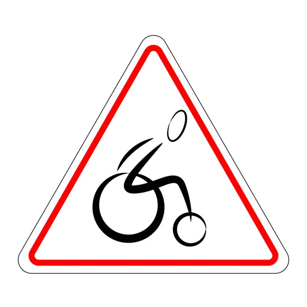 Triangular attention sign with a wheelchair user — Stock Vector