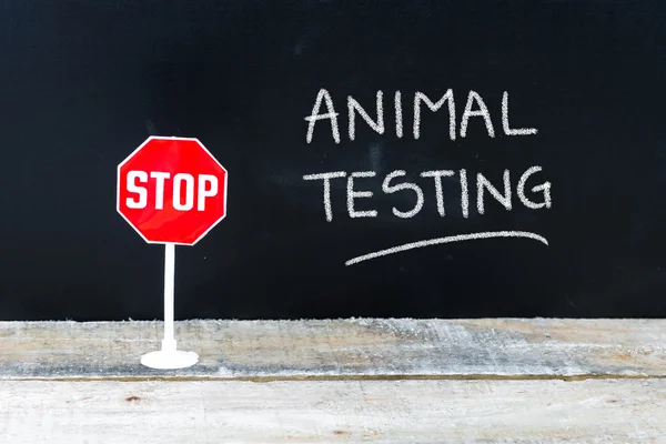 Stopp djur prov meddelande skrev på svarta tavlan — Stockfoto