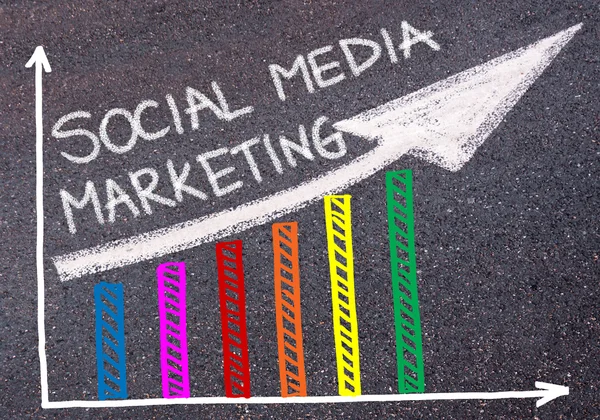 SOCIAL MEDIA MARKETING written over colorful graph and rising arrow — Stock Photo, Image