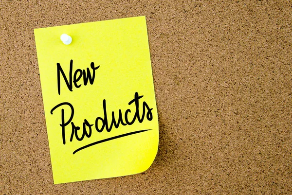 New Products text written on yellow paper note