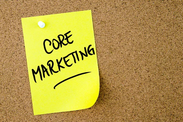 Core Marketing text written on yellow paper note