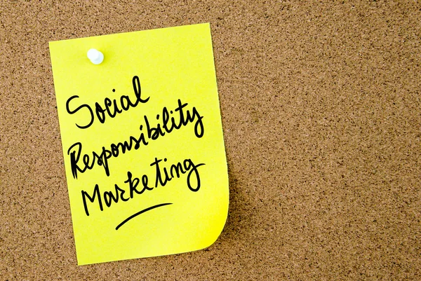 Responsabilidad Social Texto de marketing escrito en papel amarillo —  Fotos de Stock