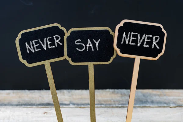 Motivational message NEVER SAY NEVER written with chalk — Stock Photo, Image