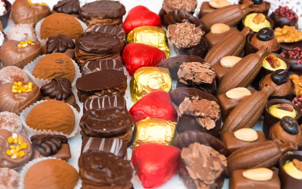 Close-up on variety of belgian chocolate pralines — Stock Photo, Image