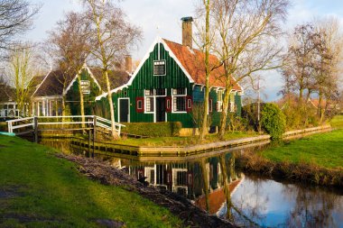 Zaanse Schans köyündeki kırsal Hollanda manzarası