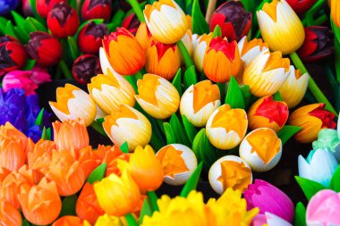 Tahta laleler Hatıra Eşyası canlı renklerle boyanmış