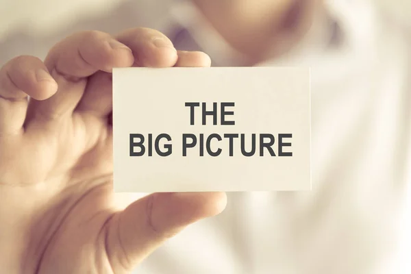 Businessman holding THE BIG PICTURE message card — Stock Photo, Image