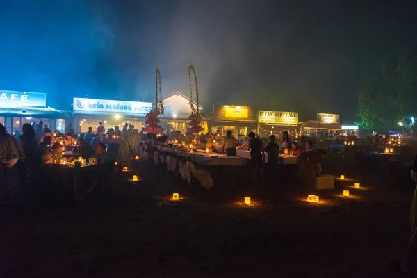 Sea food restaurants on Jimbaran beach in Bali, Indonesia — Stock Photo, Image