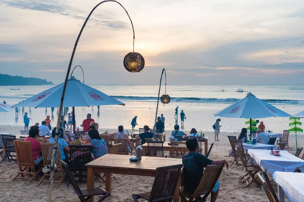 Sea food restaurants on Jimbaran beach in Bali, Indonesia — Stock Photo, Image