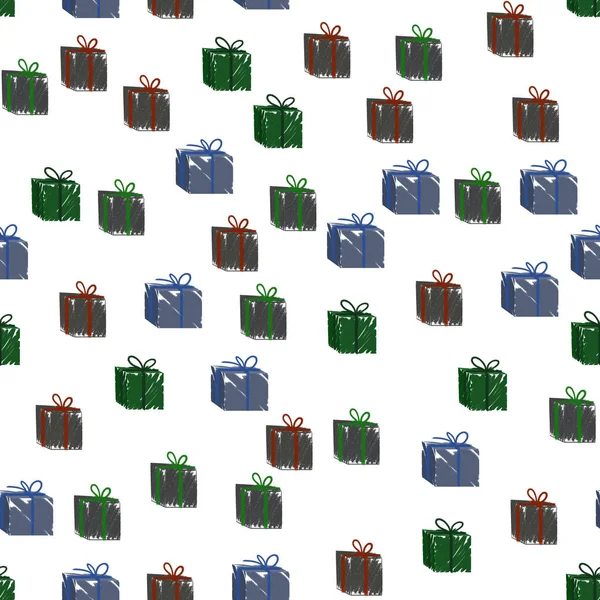 Новогодние Разноцветные Подарки Дизайна Упаковки Изолированные Белом Фоне Бесшовная Текстура — стоковое фото