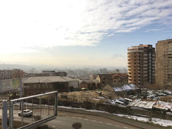 亚美尼亚 埃里温山 阿拉拉特 2020 冬日清晨全景 — 图库照片