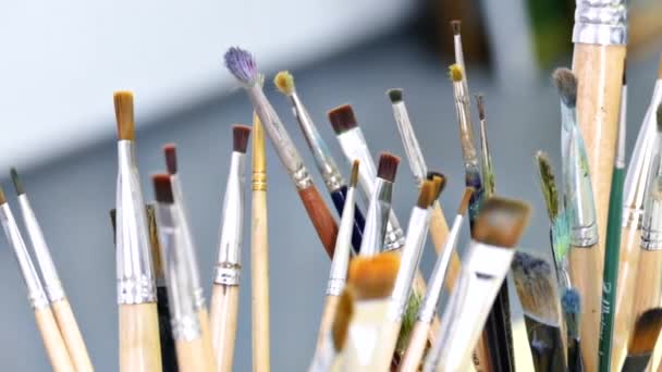 Penselen Voor Het Schilderen Van Schilderijen Penselen Voor Kunstenaar — Stockvideo