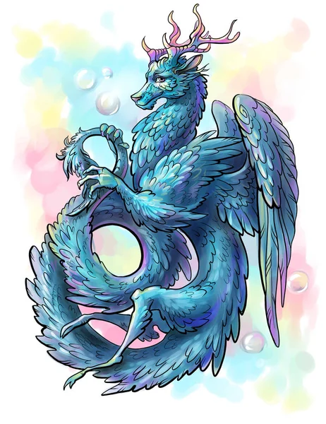 Blue feathered Dragon — Stock Photo, Image