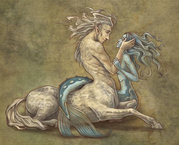 Centaur and mermaid — Stock Photo, Image