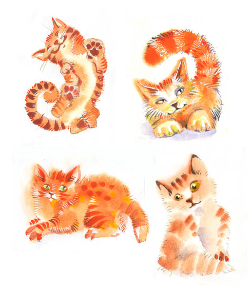 watercolor cats red