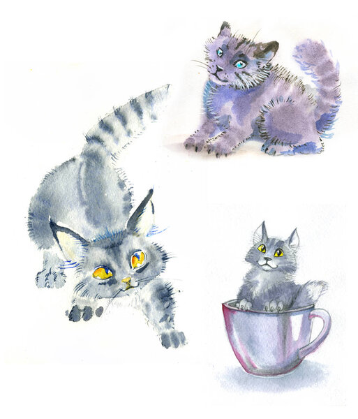 watercolor cats gray